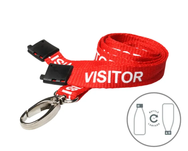 Digital ID 15mm Recycled Red Visitor Lanyards with Breakaway and Metal
