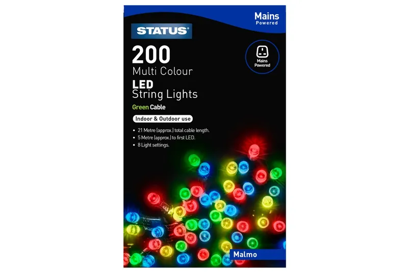 STATUS Malmo 200 LED String Lights - Multicoloured. 21m