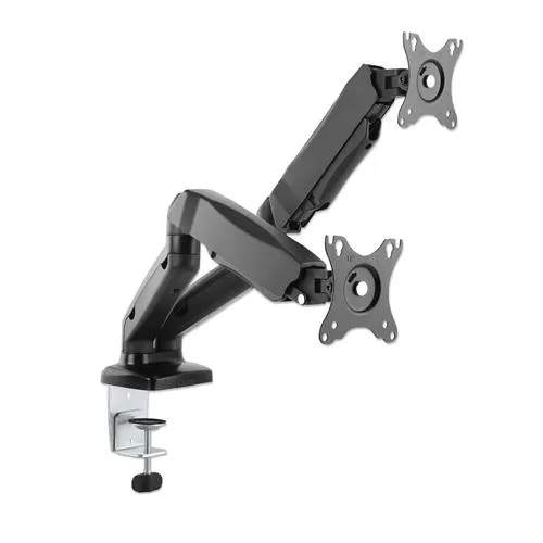 Manhattan Dual Desk Mount for TV & Monitors (Full Motion Spring), For screens 10" to 27", C-Clamp or Grommet Assembly,VESA compatibility: 75x75 and 100x100mm -check the dimensions of the four mounting holes on back of screen to ensure it fits,Max 9kg (eac
