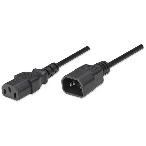 Manhattan Power Cord/Cable C14 Male to C13 Female (kettle lead) Monitor to CPU 1.8m 10A Black Lead Lifetime Warranty