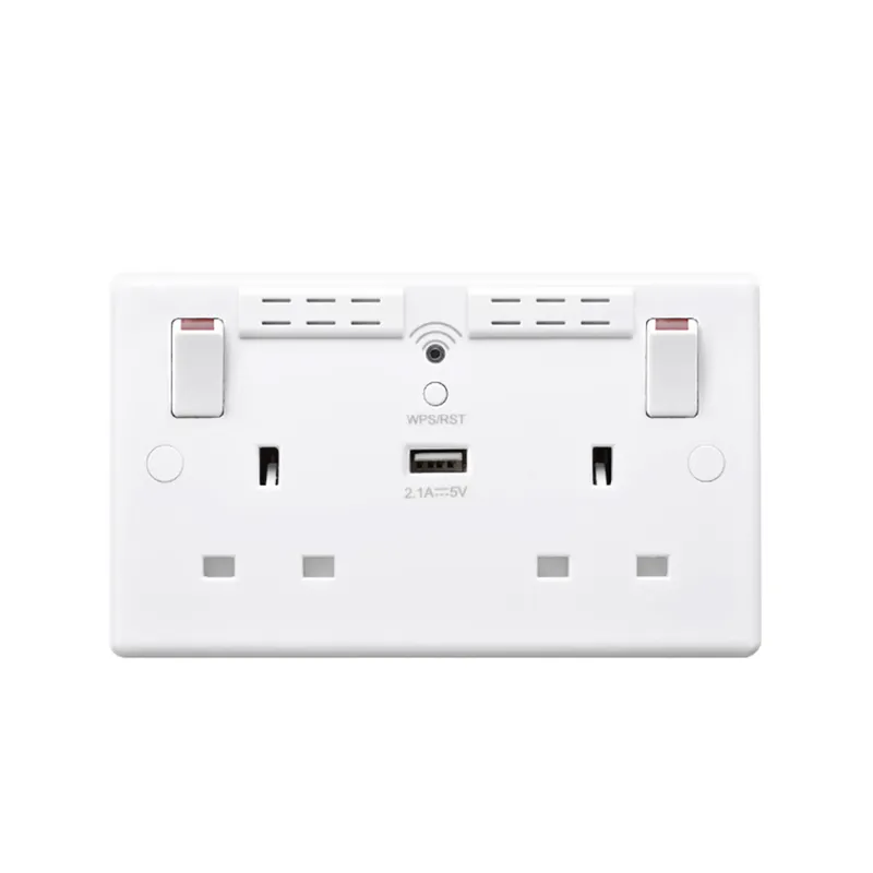 BG Electrical 13A 2 Gang Switched Socket with Wi-Fi Extender + 1x USB-