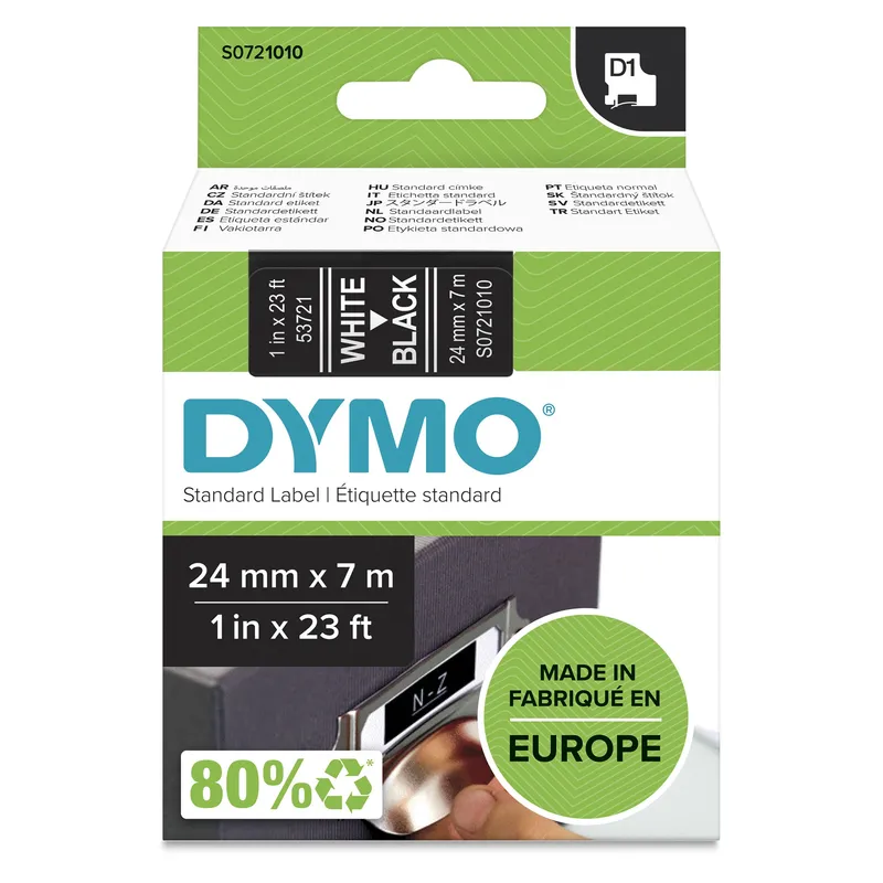 Dymo 53721/S0721010 DirectLabel-etikettes white on black 24mm x 7m for