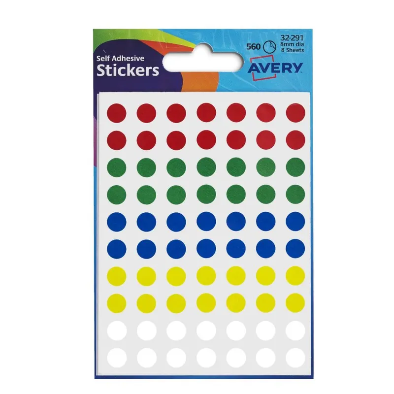 Avery Coloured Label Round 8mm Diameter Assorted Colours (Pack 10 x 56