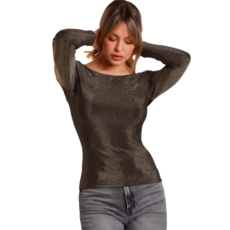 Womens Long Sleeve Backless T-shirt Admas Brillos