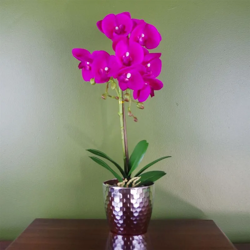 Leaf 50cm Artificial Phalaenopsis Orchid - Dark Pink & Silver