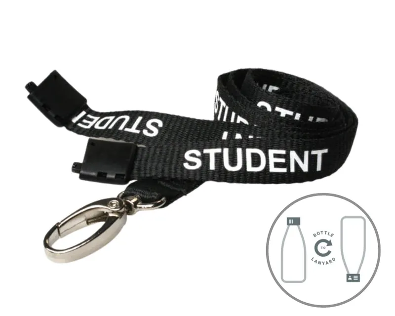 Digital ID 15mm Recycled Black Student Lanyards With Metal Lobster Cli