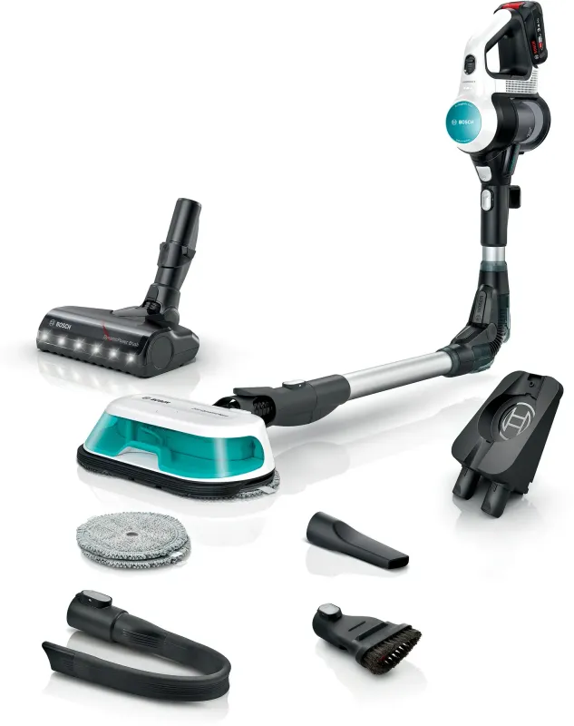 Bosch BCS71HYGGB stick vacuum/electric broom 2-in-1 stick vacuum Battery Dry&wet HEPA Bagless Aqua colour, Black, White