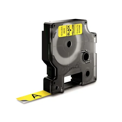 DYMO Authentic D1 Labels | Black Print on Yellow Tape | 12 mm x 7 m | Self-Adhesive Labels for LabelManager Label Makers | Made in Europe Black on yellow Polyester Belgium -18 - 90 C DYMO LabelManager LabelWriter 450 DUO