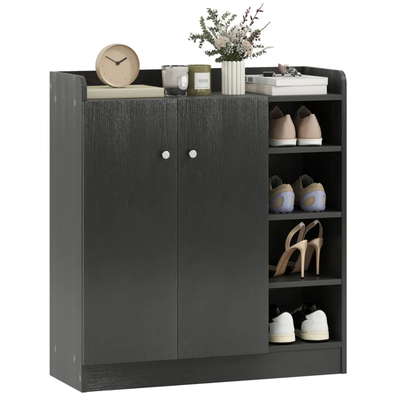 HOMCOM Shoe Storage Cabinet Footwear Rack Stand w/Adjustable Shelves Black