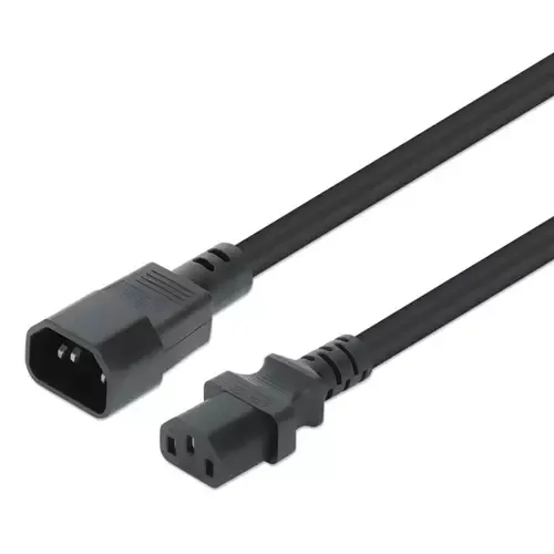 Manhattan Power Cord/Cable C14 Male to C13 Female (kettle lead) Monitor to CPU 1m 10A Black Lead Lifetime Warranty