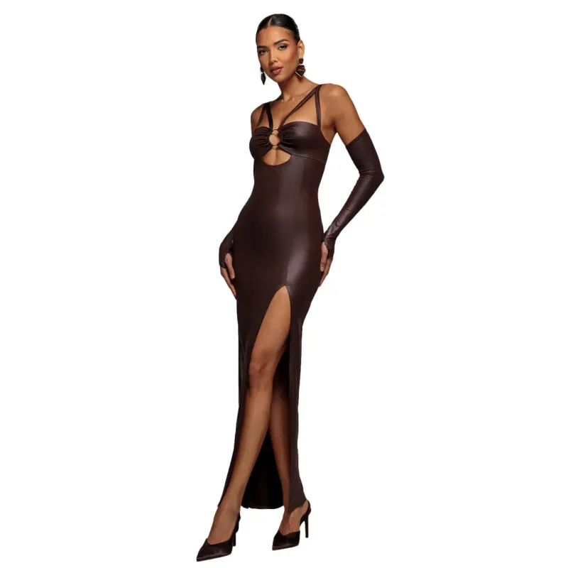 Women's Faux Leather Dress Goddiva Maxi
