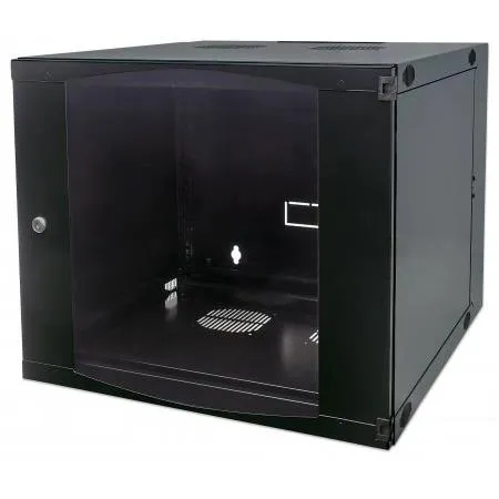 Intellinet 19" Network Cabinet - Wall Mount (Double Section Hinged Swing Out) 9U 450mm Deep Black Flatpack Max 30kg Swings out for access to back of cabinet when installed on wall Rack Usable Depth 235mm Parts for wall installation not inclu