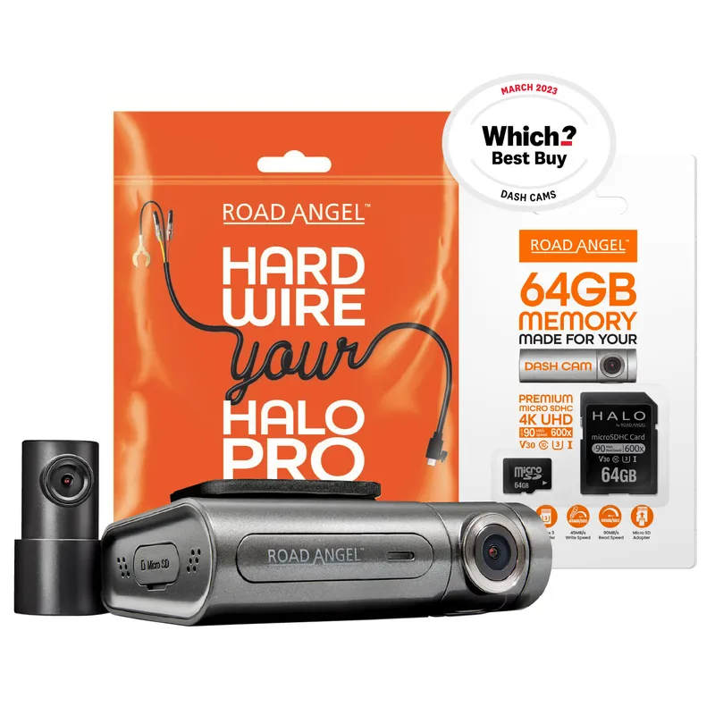 Road Angel Halo Pro Deluxe 2K Dual Front & Rear Dash Cam 64GB Micr