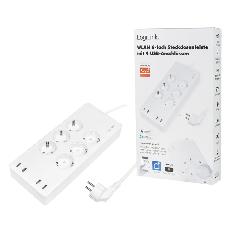 LogiLink Wi-Fi Smart Socket outlet. 6-way. (CEE 7/3). 4x USB. Tuya com