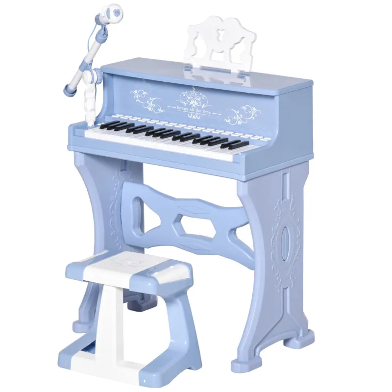 Homcom 37 Key Electronic Keyboard With Microphone & Stool - Usb Powered, 8 Sounds, 8 Rhythms, 4 Drum Cycles