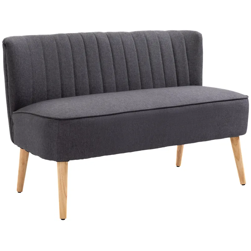 HOMCOM Modern Double Seat Sofa Loveseat Couch 2 Seater Compact Sofa Padded Linen Wood Leg, Cat Scratch Resistant, Dark Grey Aosom UK