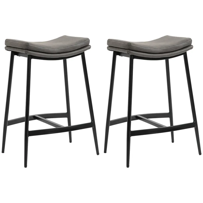 HOMCOM Bar Chairs Set of 2, Microfibre Upholstered Barstools, Industrial Counter Bar Stool with Curved Seat and Steel Frame, Anti-Cat-Scratch Aosom UK