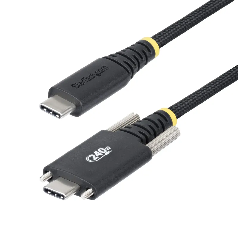 StarTech.com 10ft (3m) USB-C Charging Cable, Durable and Ultra-Flexible, Side Screw Locking, 240W (5A) PD EPR, USB 2.0 Laptop Charger Cable, USB-IF Certified, Rugged USB-C Charging Cord