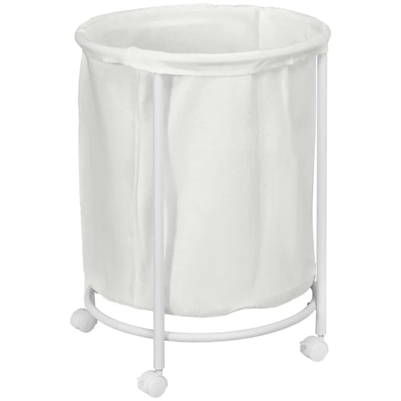 Homcom 100l Steel Laundry Hamper With Removable Wheels - Cream White