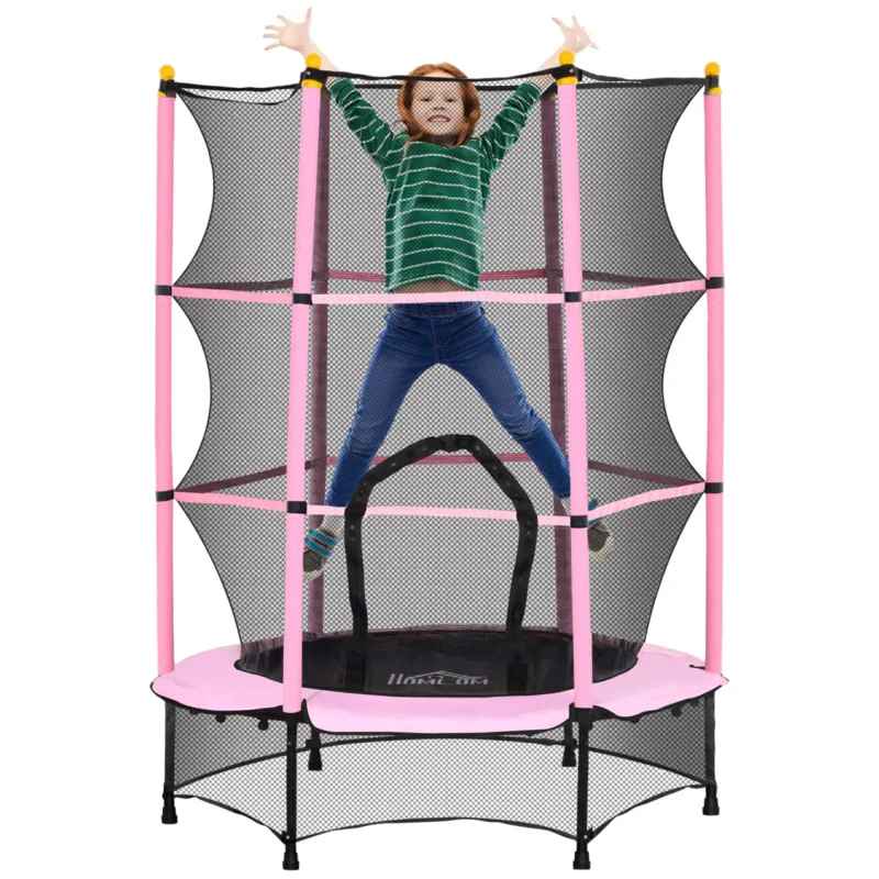 Homcom 4.6ft Bungee Kids Trampoline With Safety Enclosure - Pink