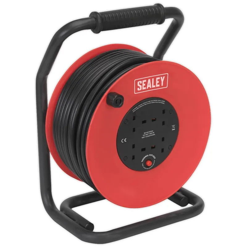 Sealey 4 Socket Heavy Duty Thermal Trip Cable Reel 240v