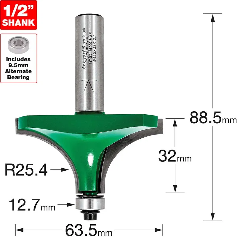 Trend CraftPro Bearing Guided Round Over and Ovolo Router Cutter