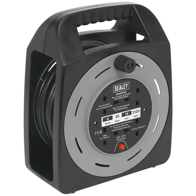 Sealey 3 Socket Cable Extension Reel Box 240v