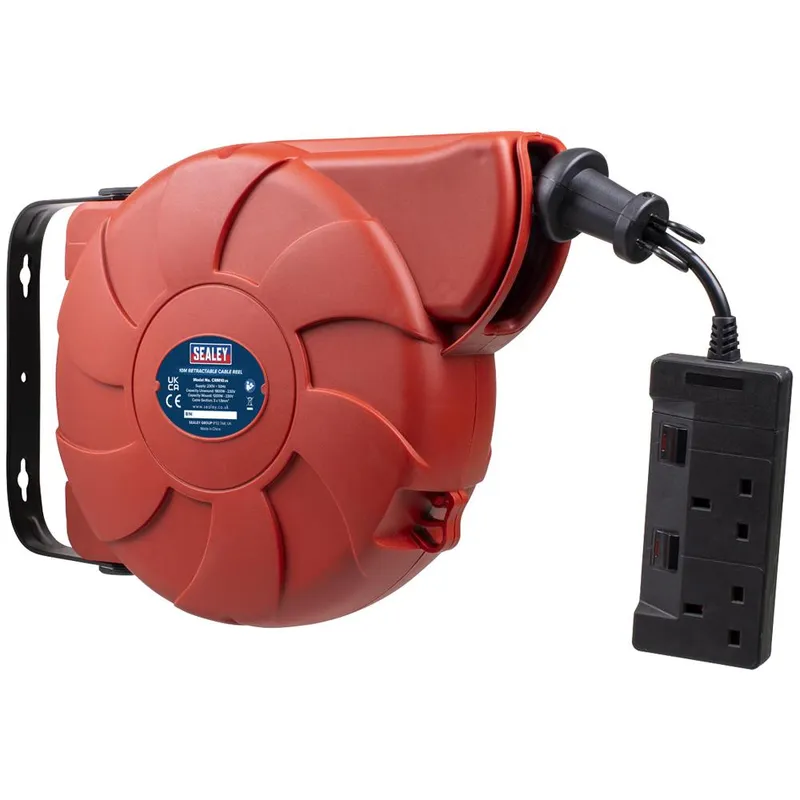 Sealey 2 Socket Wall Mount Cable Extension Reel 240v