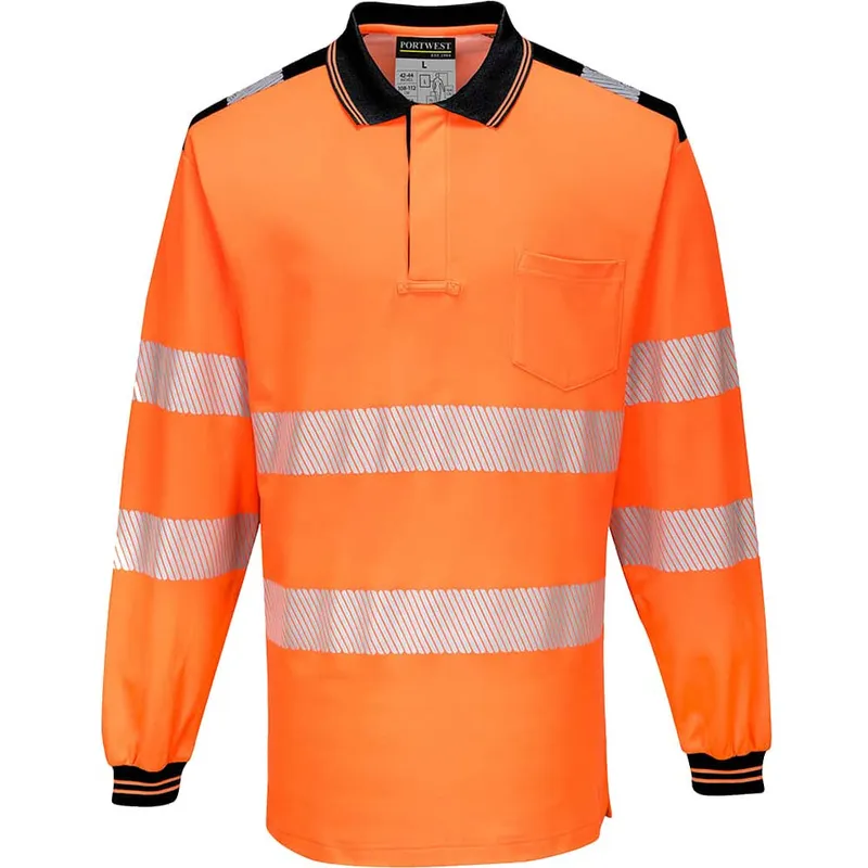 Portwest PW3 Hi Vis Cotton Comfort Polo Long Sleeve Shirt