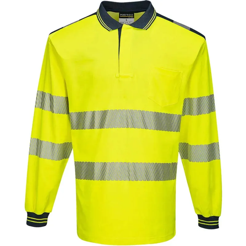 Portwest PW3 Hi Vis Cotton Comfort Polo Long Sleeve Shirt