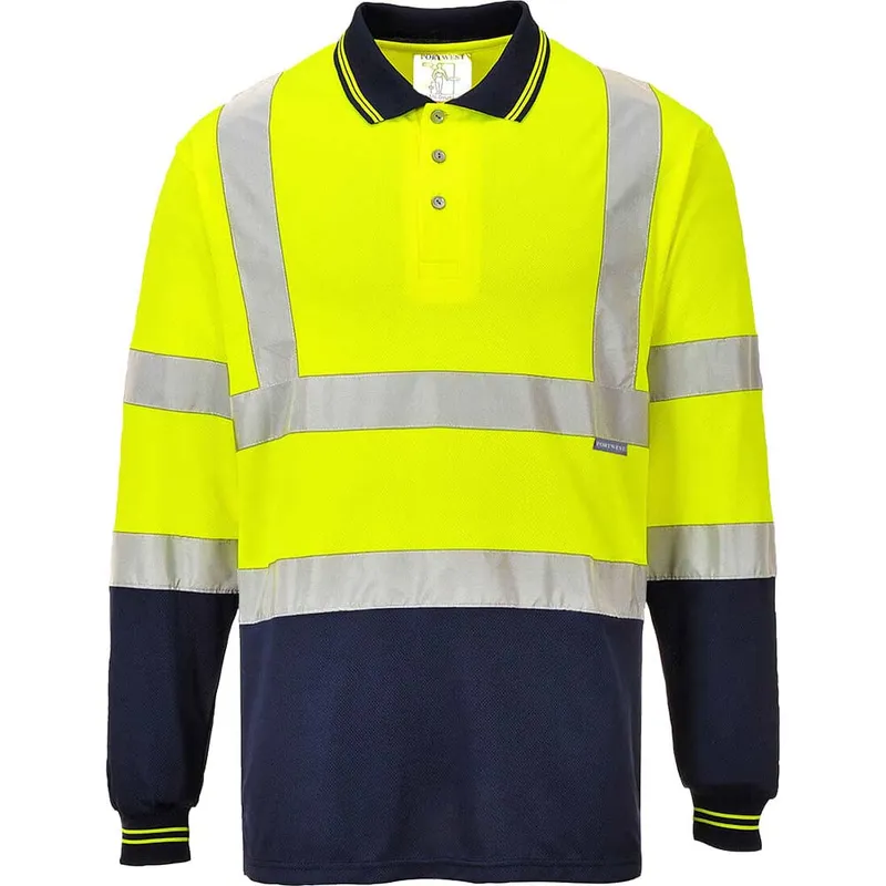 Portwest Mens Hi Vis Contrast Polo Long Sleeve Shirt