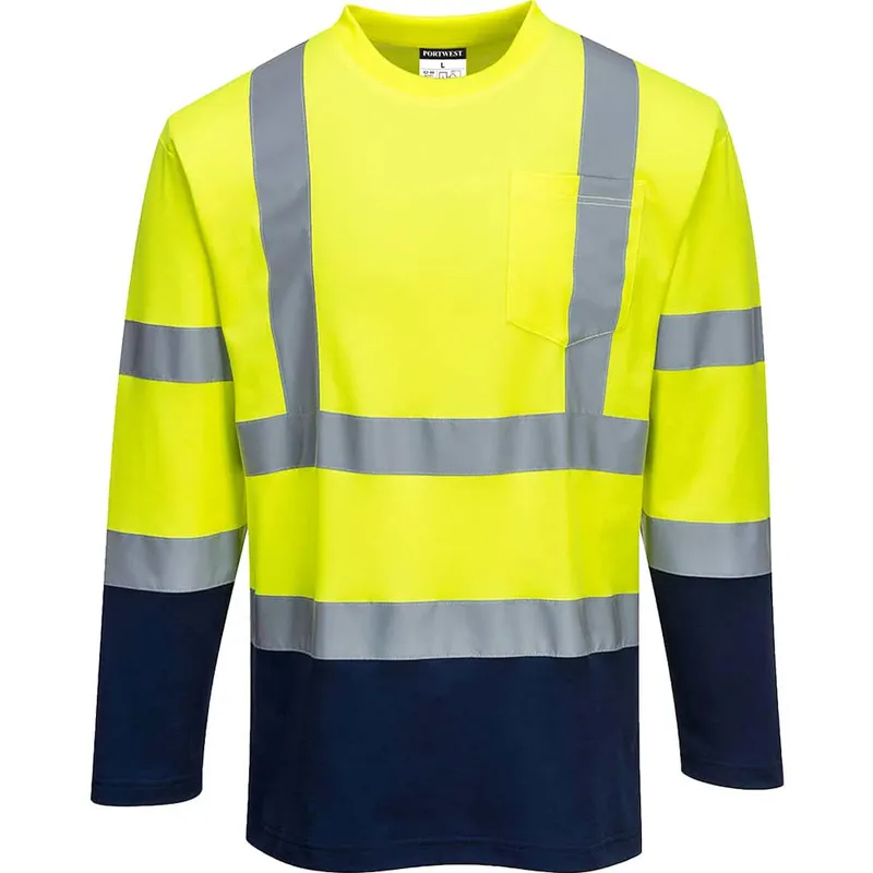 Portwest Hi Vis Cotton Comfort Contrast Long Sleeve T Shirt