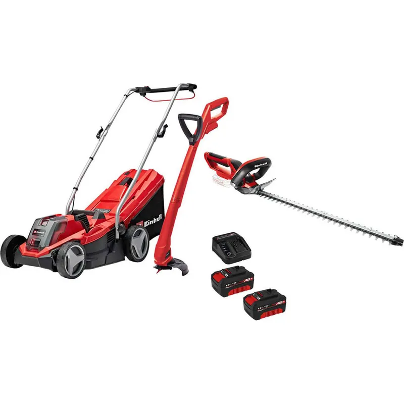 Einhell GE-CM 18v Cordless Rotary Lawnmower, Grass and Hedge Trimmer Kit
