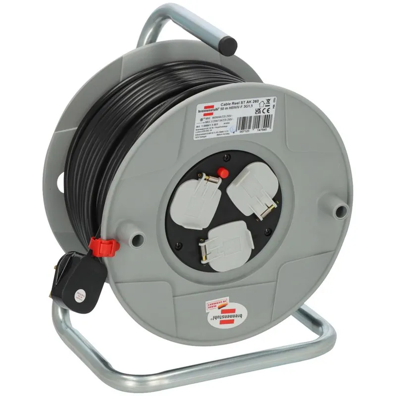 Brennenstuhl AK 260 Dust Protected 3 Socket Cable Extension Reel 240v