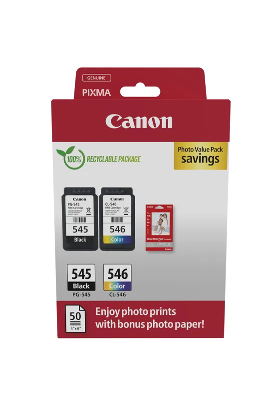 Original Canon PG-545 / CL-546 Ink Cartridge and Paper Multipack