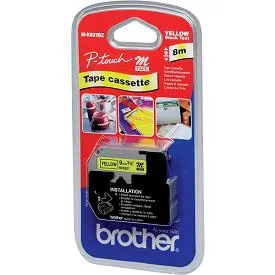 Original Brother P-Touch MK621BZ 9mm Plastic Tape - Black on Yellow