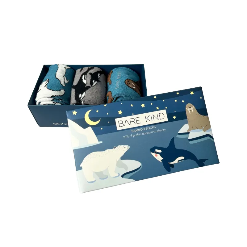 Arctic Animals Bamboo Socks Gift Box of 3 | UK Adult 7-11