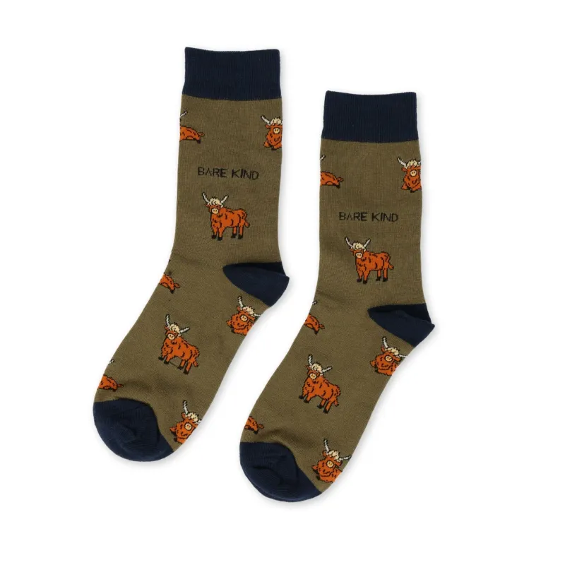 Save the Green Highland Cow Bamboo Socks | UK Adult 7-11