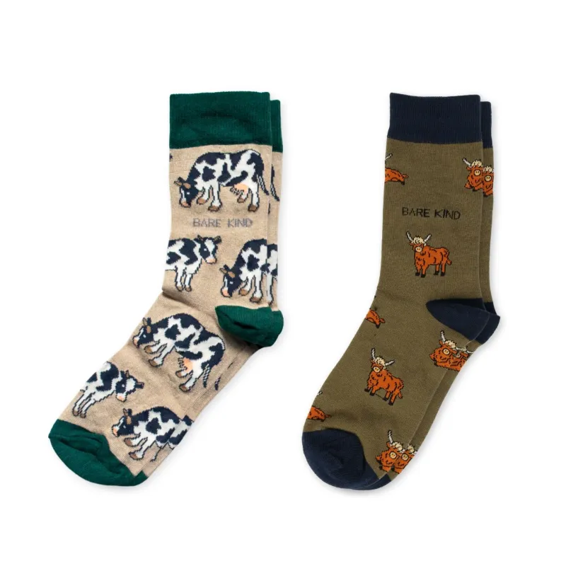 Green Cow Bundle of 2 Bamboo Sock Set | UK Adult 4-7