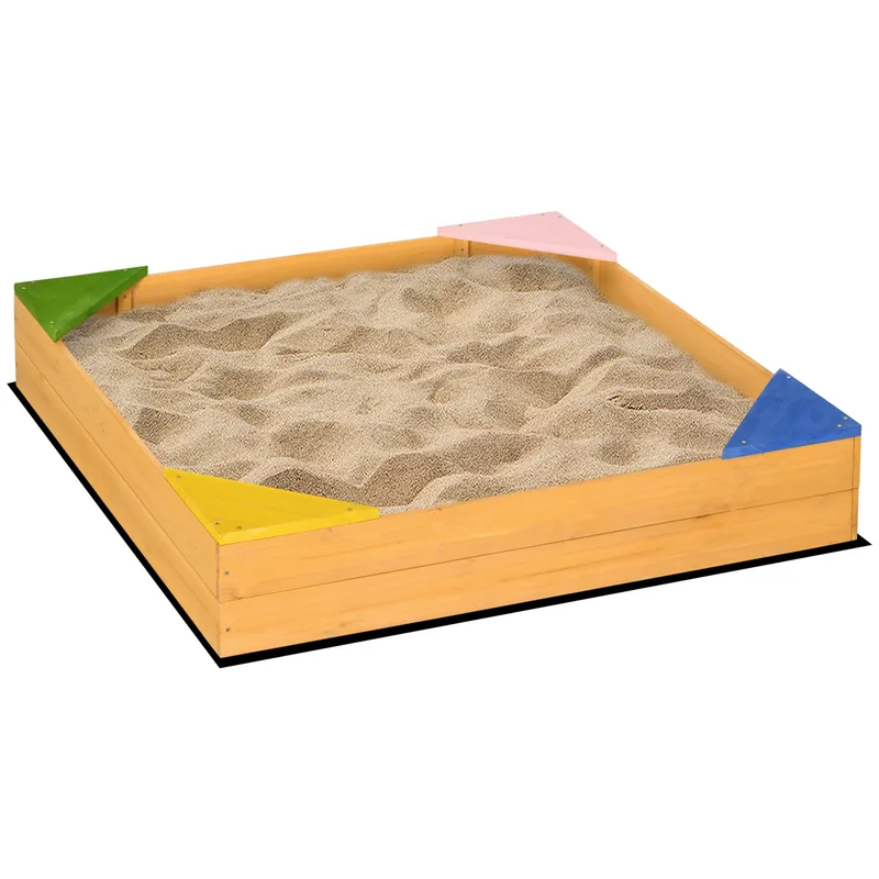 Outsunny Kids Wooden Sand Pit, Children Sandbox, with Four Seats, Non-Woven Fabric, for Gardens, Playgrounds Aosom UK