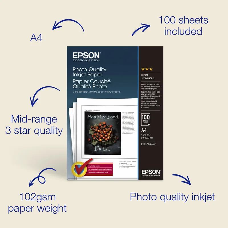 Epson Photo Quality Inkjet Paper - A4 - 100 Sheets