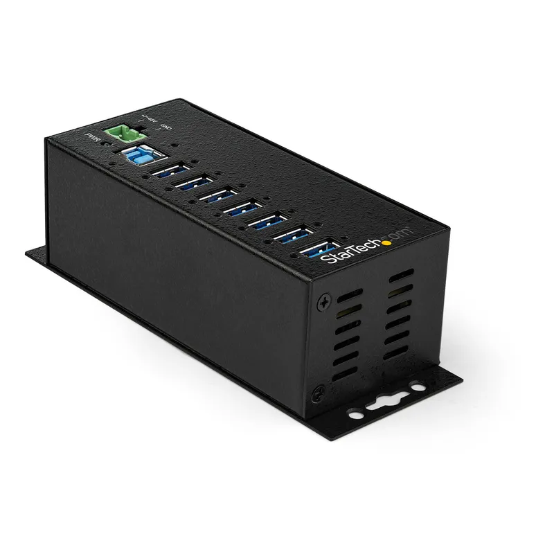 StarTech.com 7-Port USB 3.0 Hub with Power Adapter - Metal Industrial USB-A Hub with ESD & 350W Surge Protection - Din/Wall/Desk Mountable - High Speed USB 3.2 Gen 1 (5Gbps) Hub - TAA
