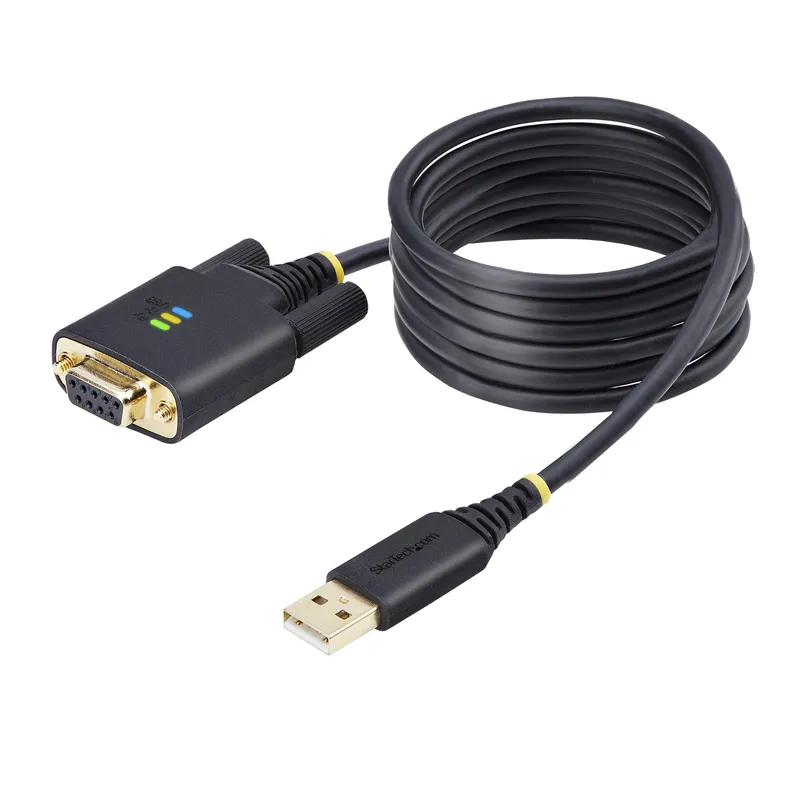 StarTech.com 6.6ft (2m) USB to Modem Serial Adapter Cable, COM Retention, FTDI, USB-A to DB9 RS232, Interchangeable DB9 Screws/Nuts, Windows/macOS/Linux