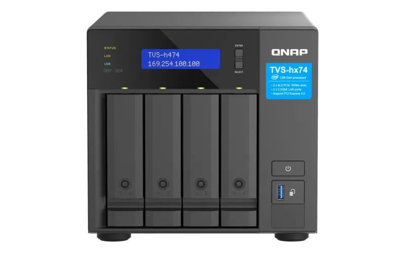 QNAP TVS-H474 NAS Tower Intel® Pentium® G7400 8 GB DDR4 0 TB QuTS hero Black