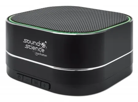 Manhattan Metallic Bluetooth Speaker, Microphone, FM Radio, Decent Sound Output (3W), 6 hour Playback time, Integrated Controls, Range 10m, microSD card reader, Aux 3.5mm, USB-A charging cable incl, Black, Bluetooth 5.0, 3 Years Warranty
