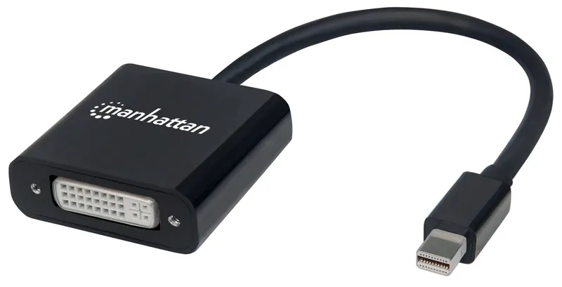 Manhattan Mini DisplayPort 1.2a to DVI-I Dual-Link Adapter Cable, 4K@30Hz, Active, 19.5cm, Male to Female, Compatible with DVD-D, Black, Three Year Warranty