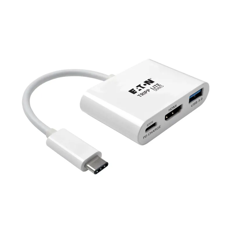 Tripp Lite U444-06N-HU-C USB-C to HDMI Adapter with USB 3.x (5Gbps) Hub Port and PD Charging, HDCP, White