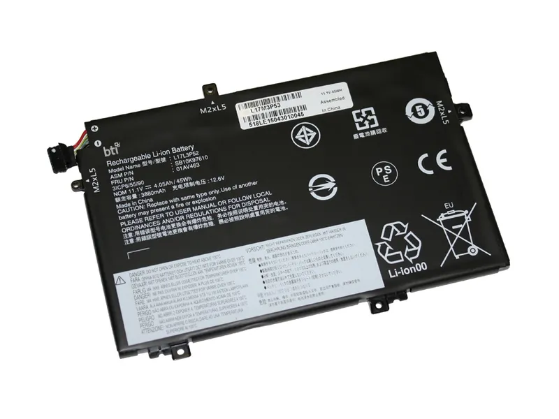 BTI Replacement 3 cell battery for LENOVO ThinkPad L480 L490 L580 L590 L15 replacing OEM part numbers 01AV466 01AV463 01AV464 01AV465 L17C3P52 L17M3P53 L17M3P54 SB10K97611 SB10K97612 SB10K97613 L17L3P52 SB10K97610 // 11.1V 45Whr