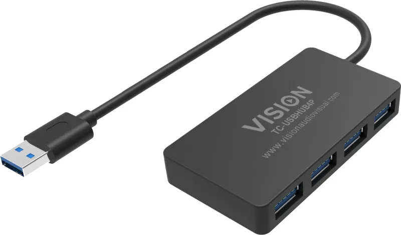 Vision TC-USBHUB4P interface hub USB 3.2 Gen 1 (3.1 Gen 1) Type-A 5 Mbit/s Black