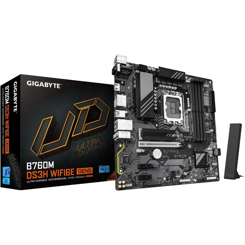 GIGABYTE B760M DS3H WIFI6E GEN5 Motherboard - Supports Intel Core 14th Gen CPUs, 6+2+1 Phases Digital VRM, up to 5600MHz DDR5, 2xPCIe 4.0 M.2, Wi-Fi 6E, 2.5GbE LAN, USB 3.2 Gen2